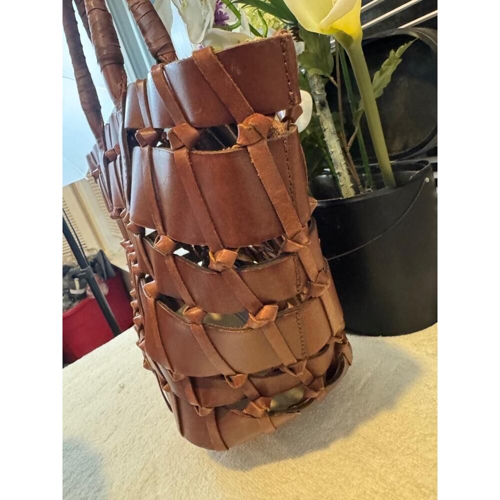 VINTAGE Ralph Lauren BROWN Leather Bag Purse Basketweave Tote Bag Leather (210 - Picture 6 of 13